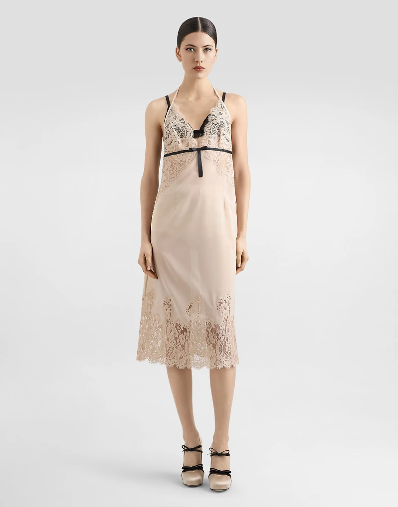Georgette slip dress with lace details