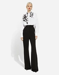 Oversize cotton shirt with lace appliqués
