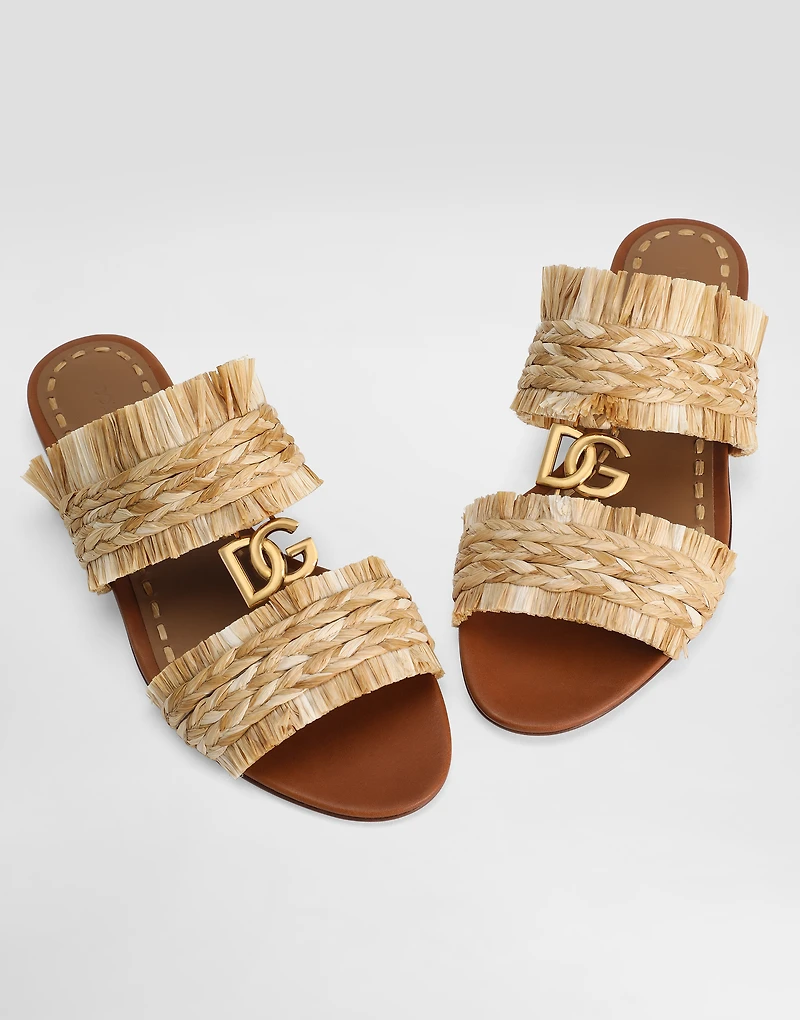 Rafia braided slipper with fringes