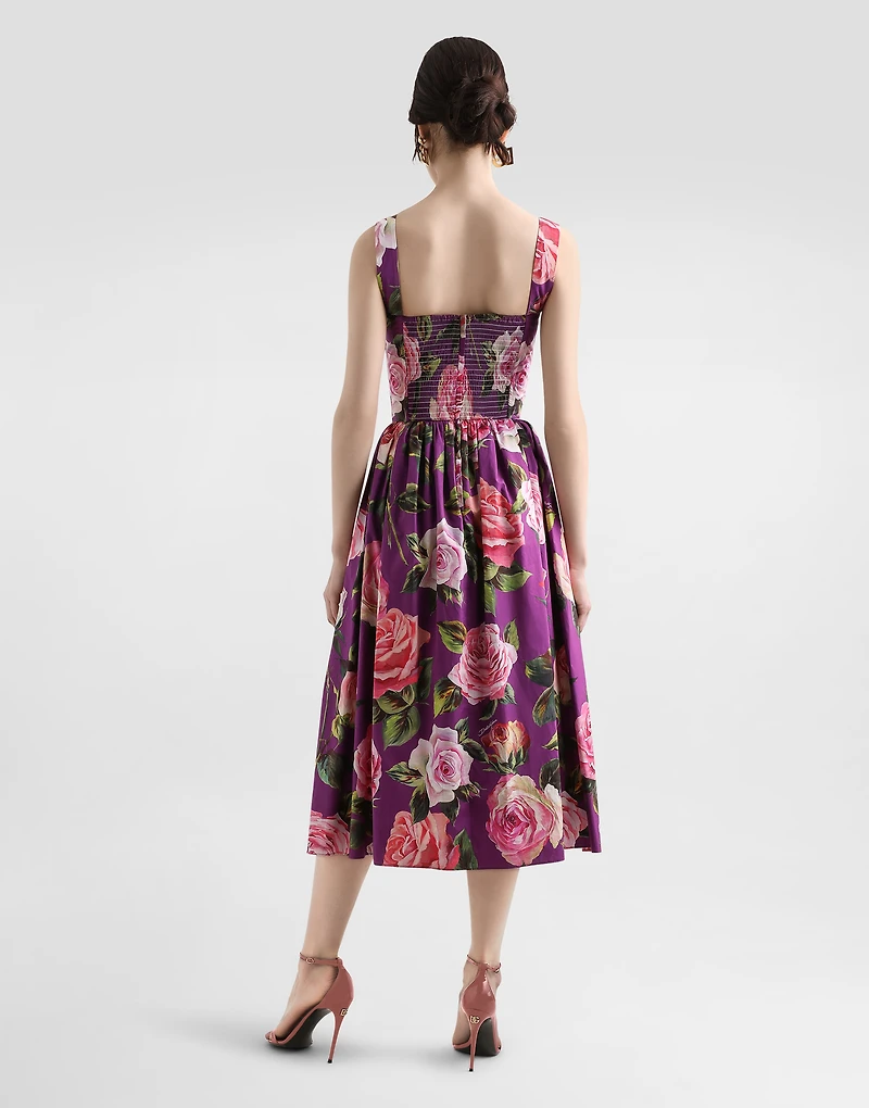 Short cotton dress with floral print and tie details