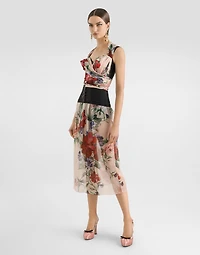 Marquisette and chiffon corset top with floral print