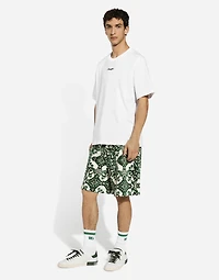 Chenille jogging shorts with majolica print