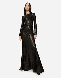 Long sequined dress with corset detailing