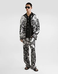 Majolica-print twill trousers