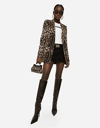Double-breasted wool Turlington jacket with jacquard leopard design