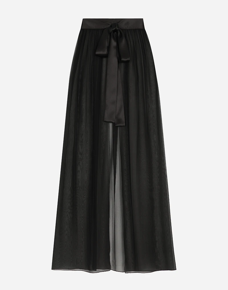 Long silk chiffon skirt with belt
