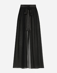 Long silk chiffon skirt with belt