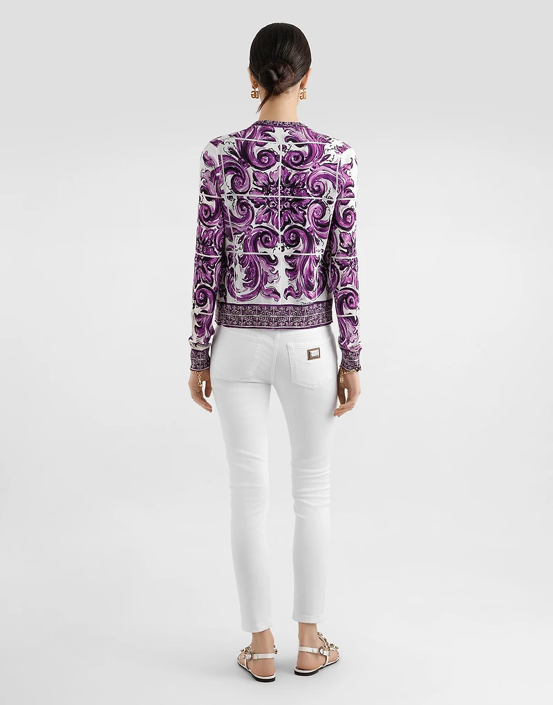 Majolica-print silk cardigan