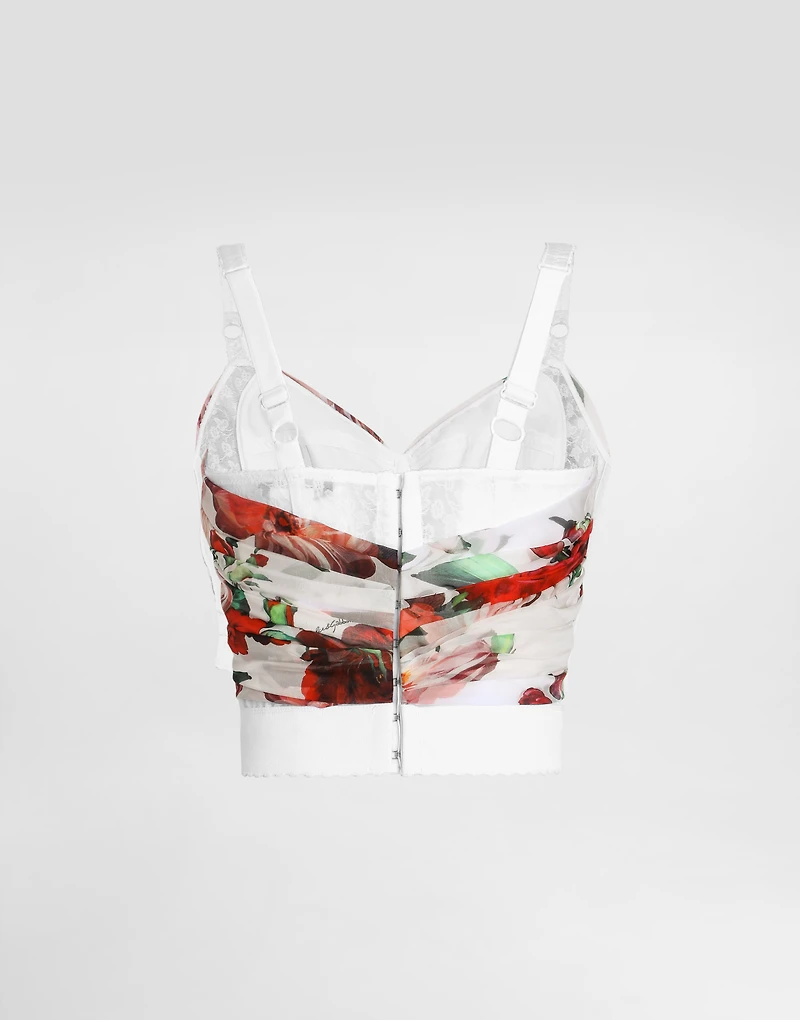 Rose-print marquisette and chiffon corset top