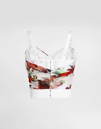 Rose-print marquisette and chiffon corset top