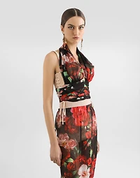 Marquisette and chiffon corset top with floral print