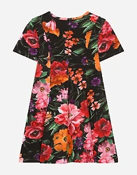Neoprene dress with floral print over a black background