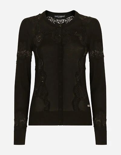 Cashmere and silk cardigan with lace inlay