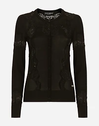 Cashmere and silk cardigan with lace inlay