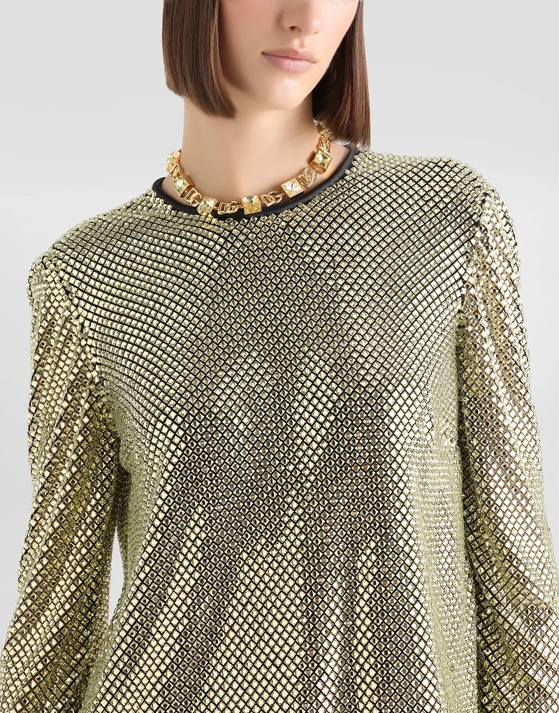 Long-sleeved top crystal mesh