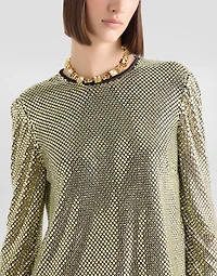 Long-sleeved top crystal mesh