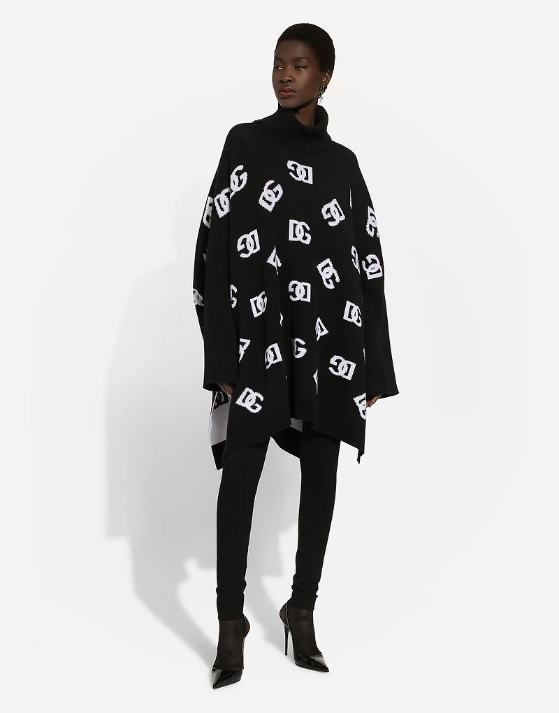 Wool poncho with jacquard DG logo