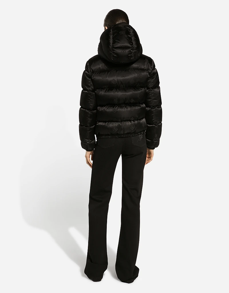 Padded satin jacquard down jacket with all-over DG logo