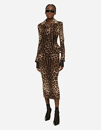 Leopard-print double crepe calf-length skirt
