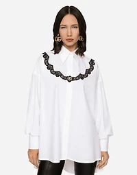 Oversize poplin shirt with lace inserts