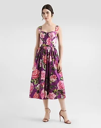 Short cotton dress with floral print and tie details