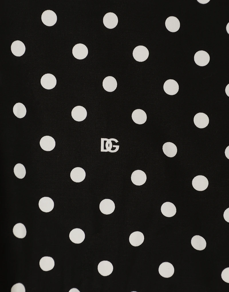 Cropped cotton poplin shirt with knot detail and polka-dot print