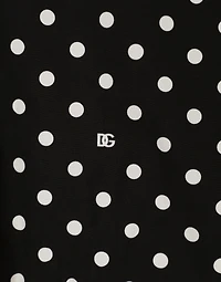 Cropped cotton poplin shirt with knot detail and polka-dot print