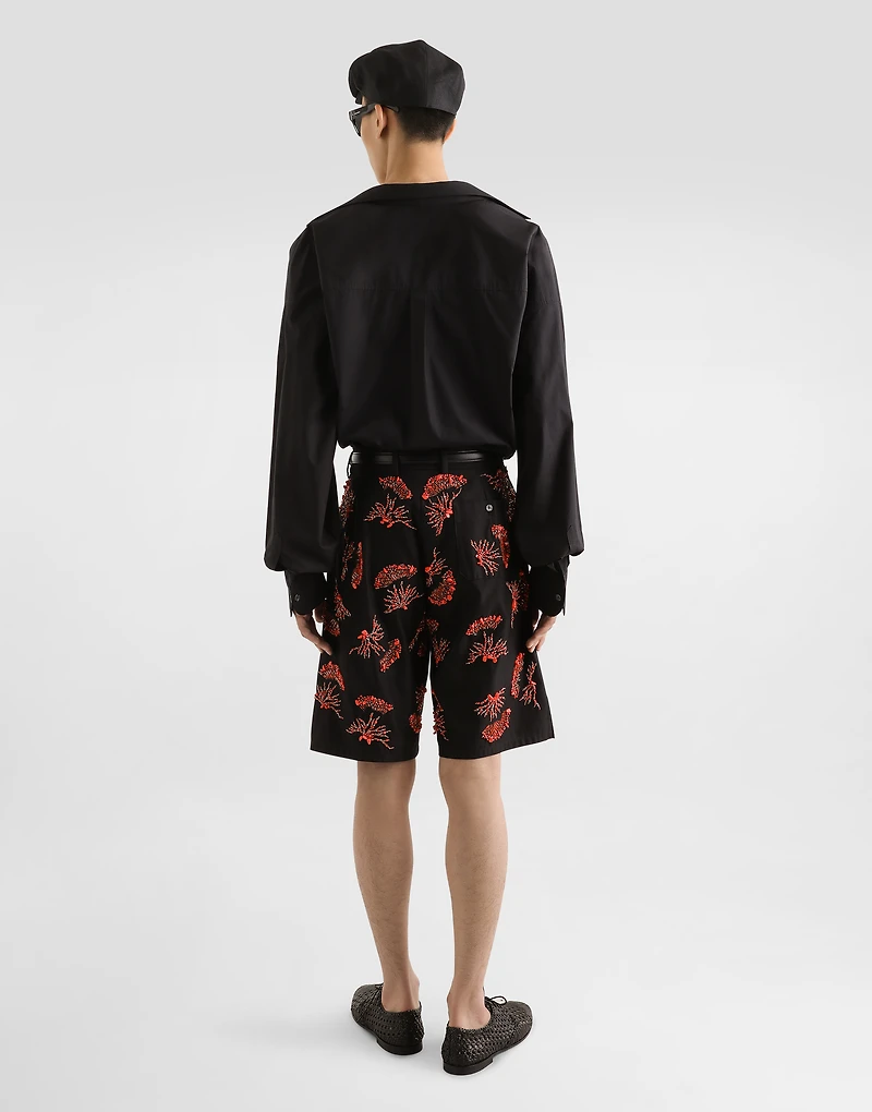 Cotton twill shorts with coral embroidery