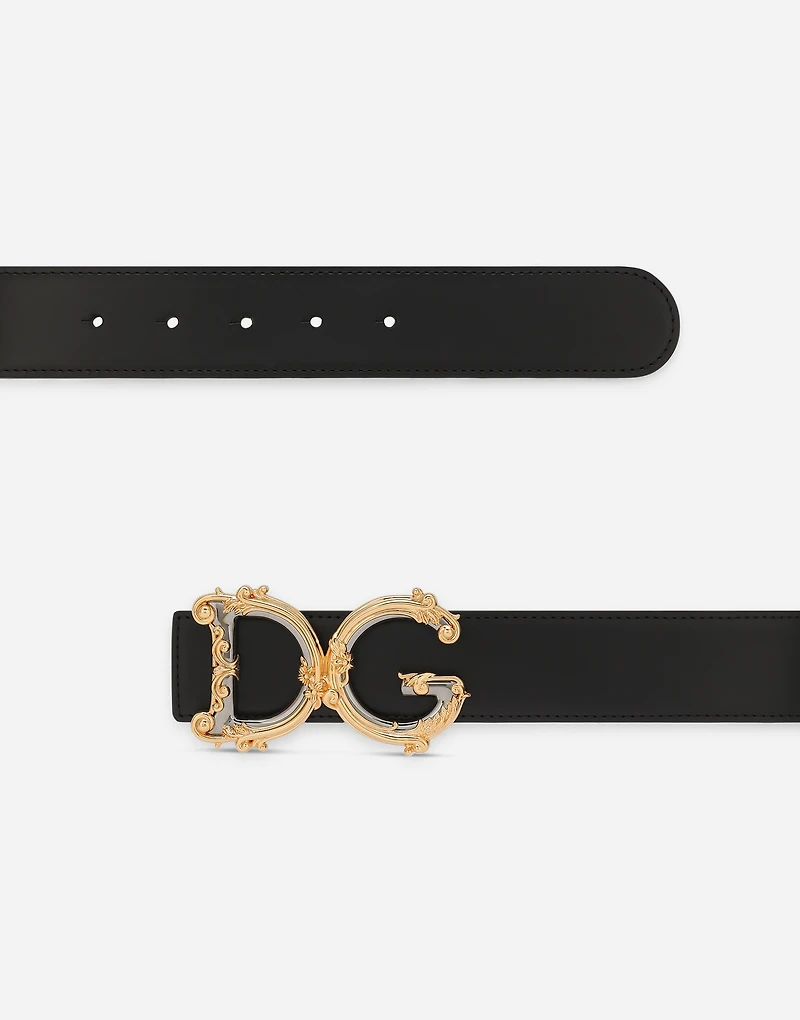 Leather belt with baroque DG logo