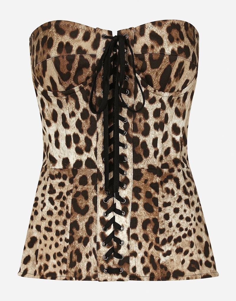 Leopard-print drill shaper corset with laces