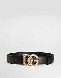 Calfskin belt with bejeweled DG logo
