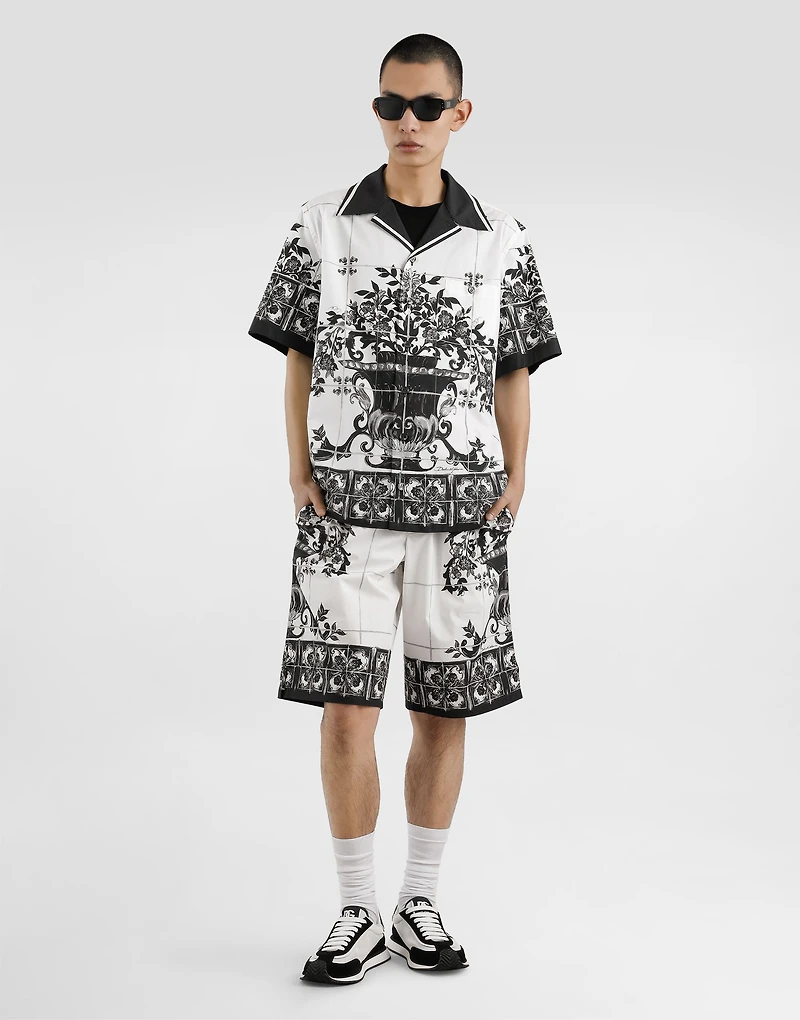 Majolica-print poplin hawaii shirt