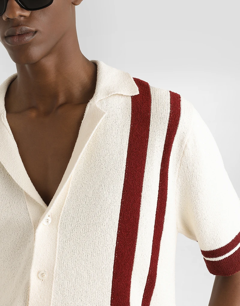 Cotton knit polo-shirt with inlaid stripe