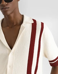 Cotton knit polo-shirt with inlaid stripe