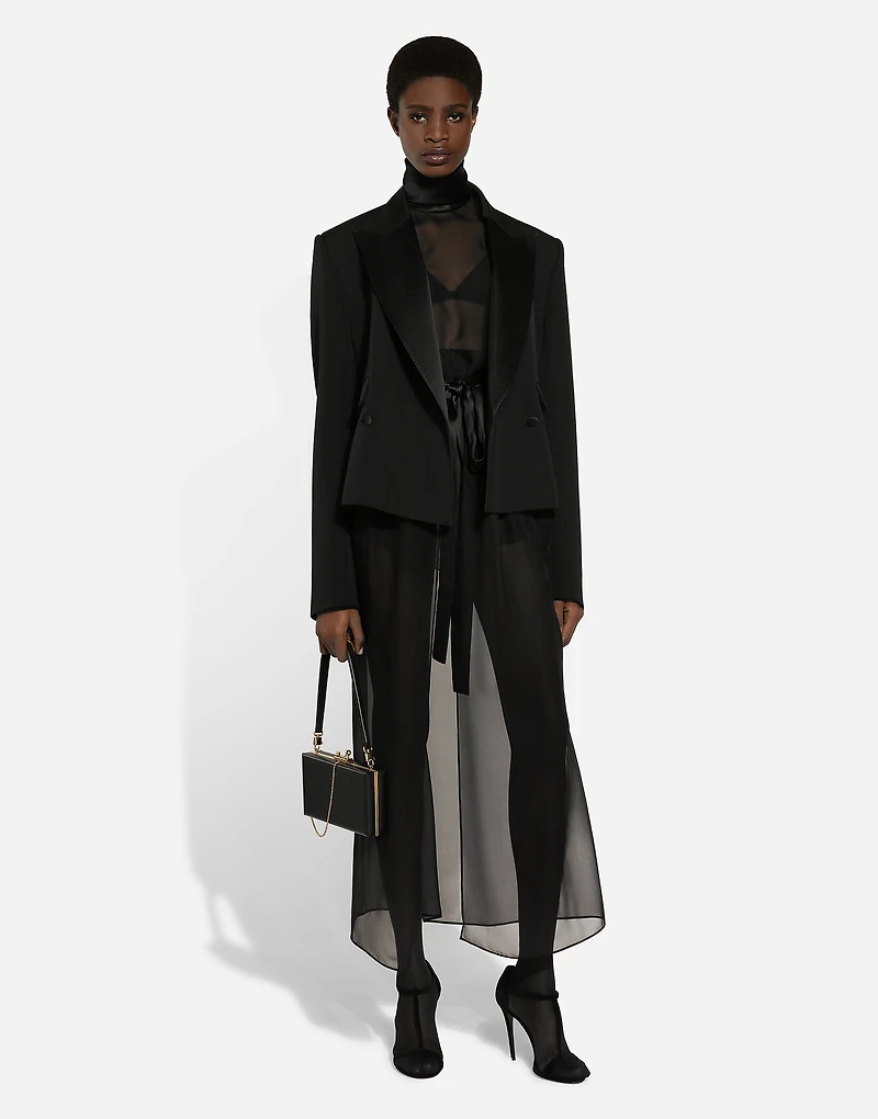 Short double-breasted wool gabardine tuxedo jacket
