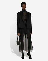 Short double-breasted wool gabardine tuxedo jacket