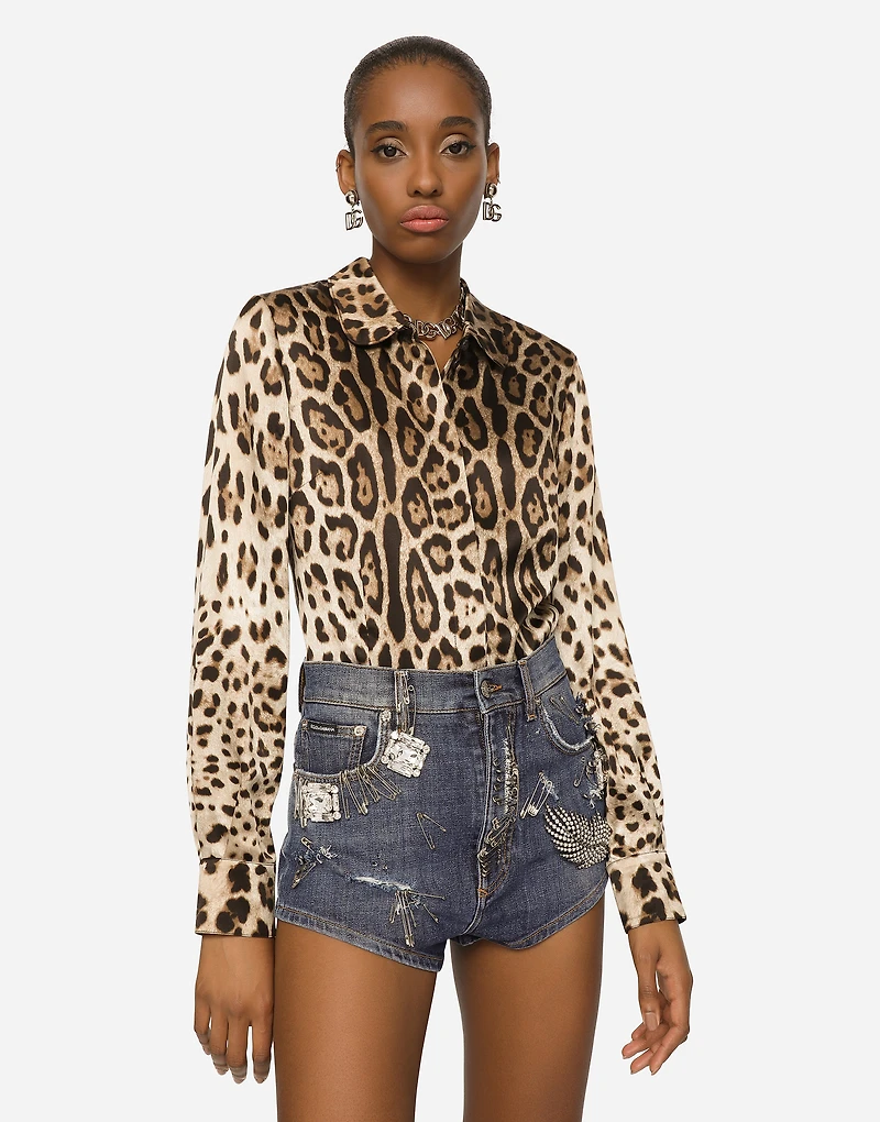 Leopard-print satin shirt