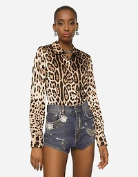 Leopard-print satin shirt