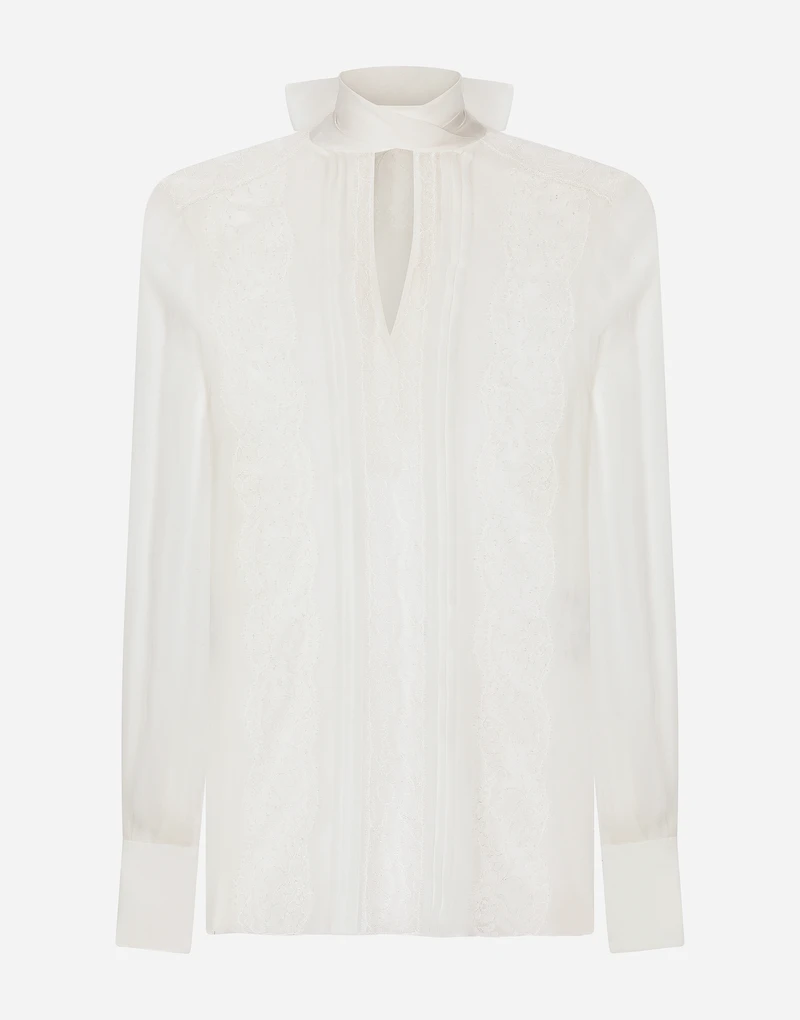 Chiffon and lace pussy-bow blouse