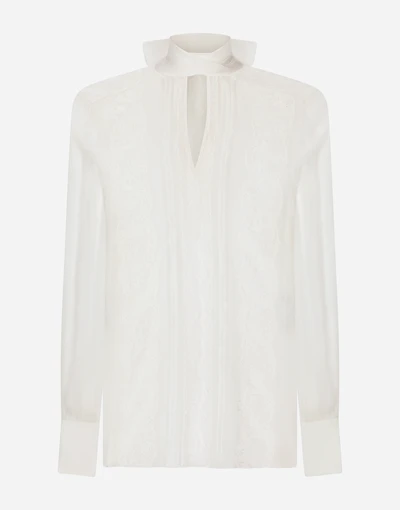 Chiffon and lace pussy-bow blouse
