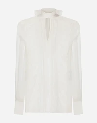 Chiffon and lace pussy-bow blouse