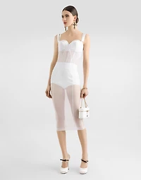 Tulle calf-length dress with corset details