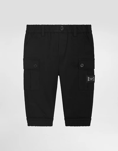 Gabardine cargo pants with branded tag
