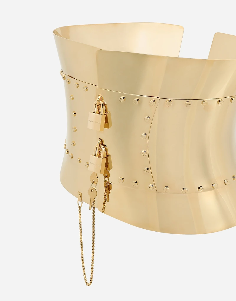 Rigid wide corset belt with padlocks