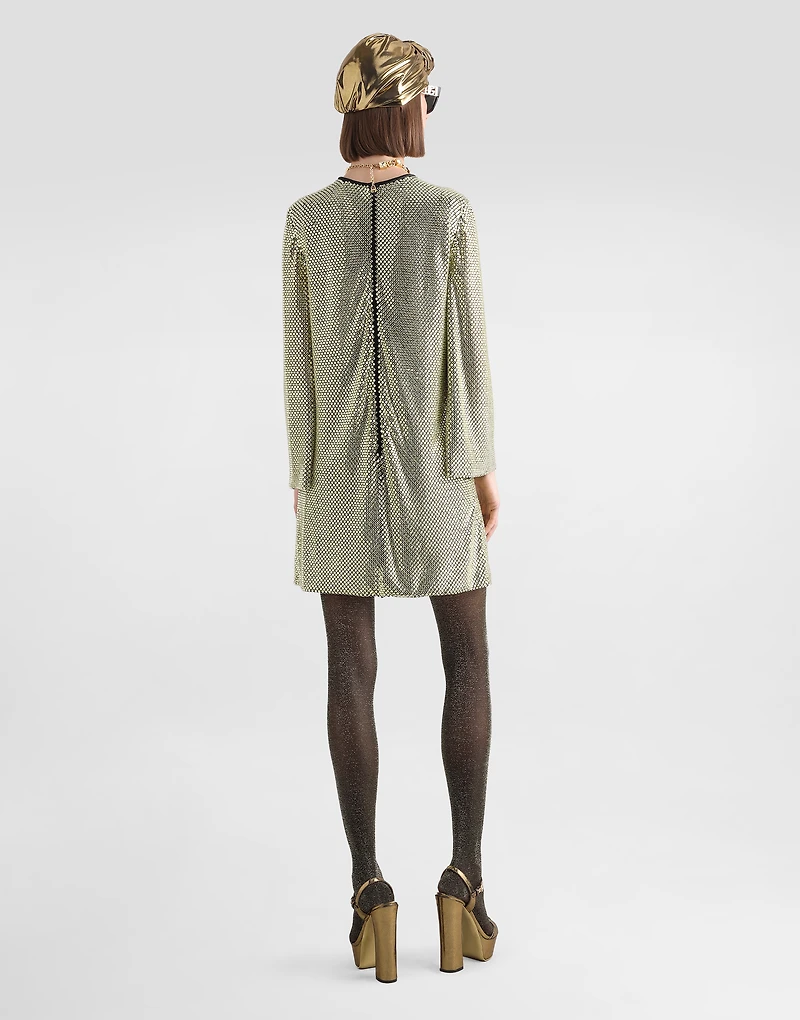 Short long-sleeved dress crystal mesh