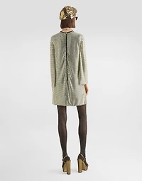 Short long-sleeved dress crystal mesh