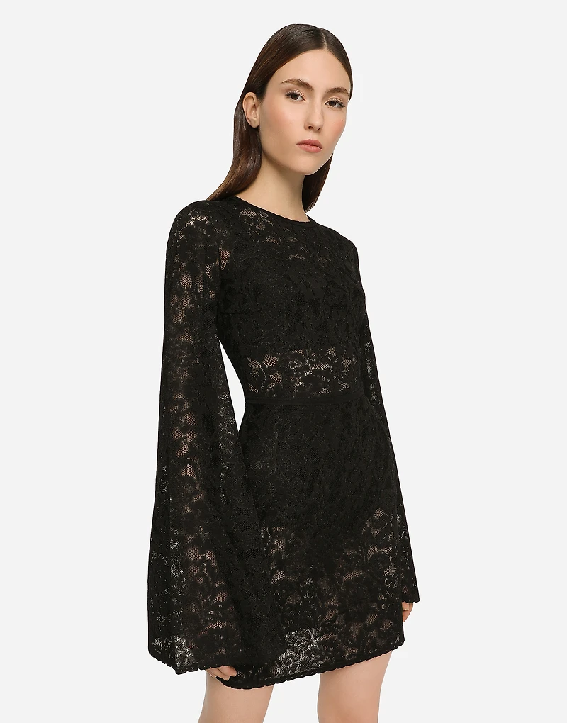 Short lace-stitch dress with full sleeves