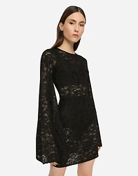 Short lace-stitch dress with full sleeves