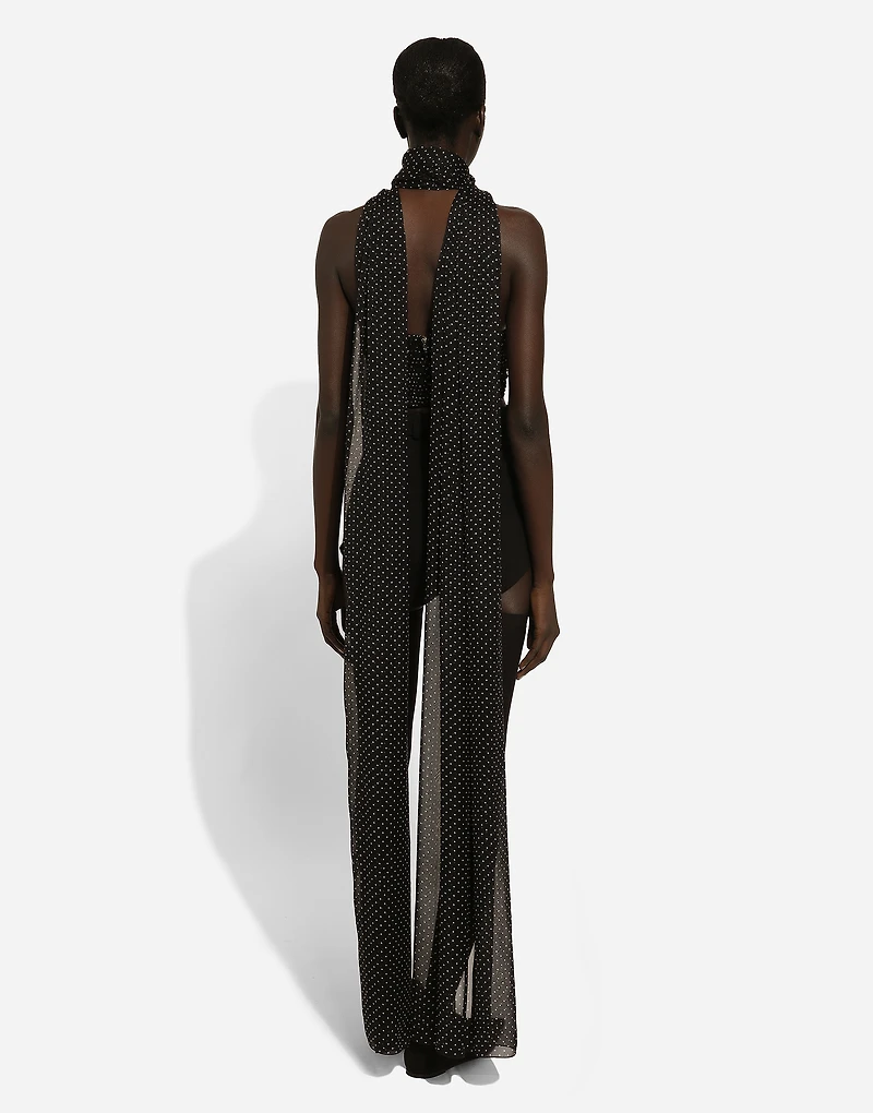 Chiffon top with polka-dot print and scarf detail