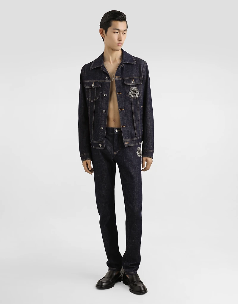 Cotton denim jacket with patch